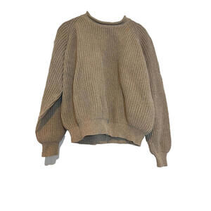 LL Bean beige sz M men's ribbed mock neck sweater 100% cotton  #2028